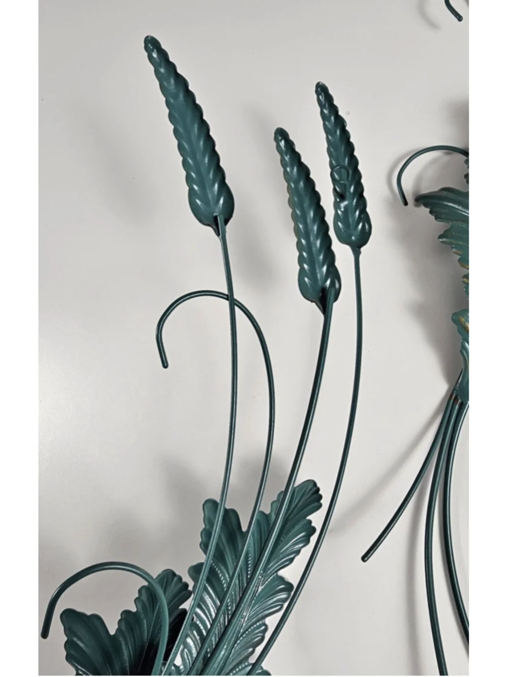 Vintage Italian Tole Wheat Sheaf Wall Art Pair 22 Mid Century Metal Leaf Plaque